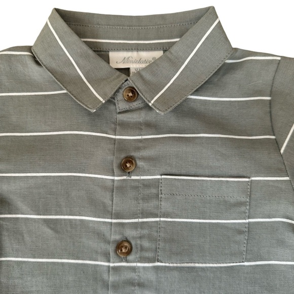 NWT MINICLASIX 2 Piece Woven Striped Shirt and Pant Set Sage Grey Size 12M - Picture 6 of 16
